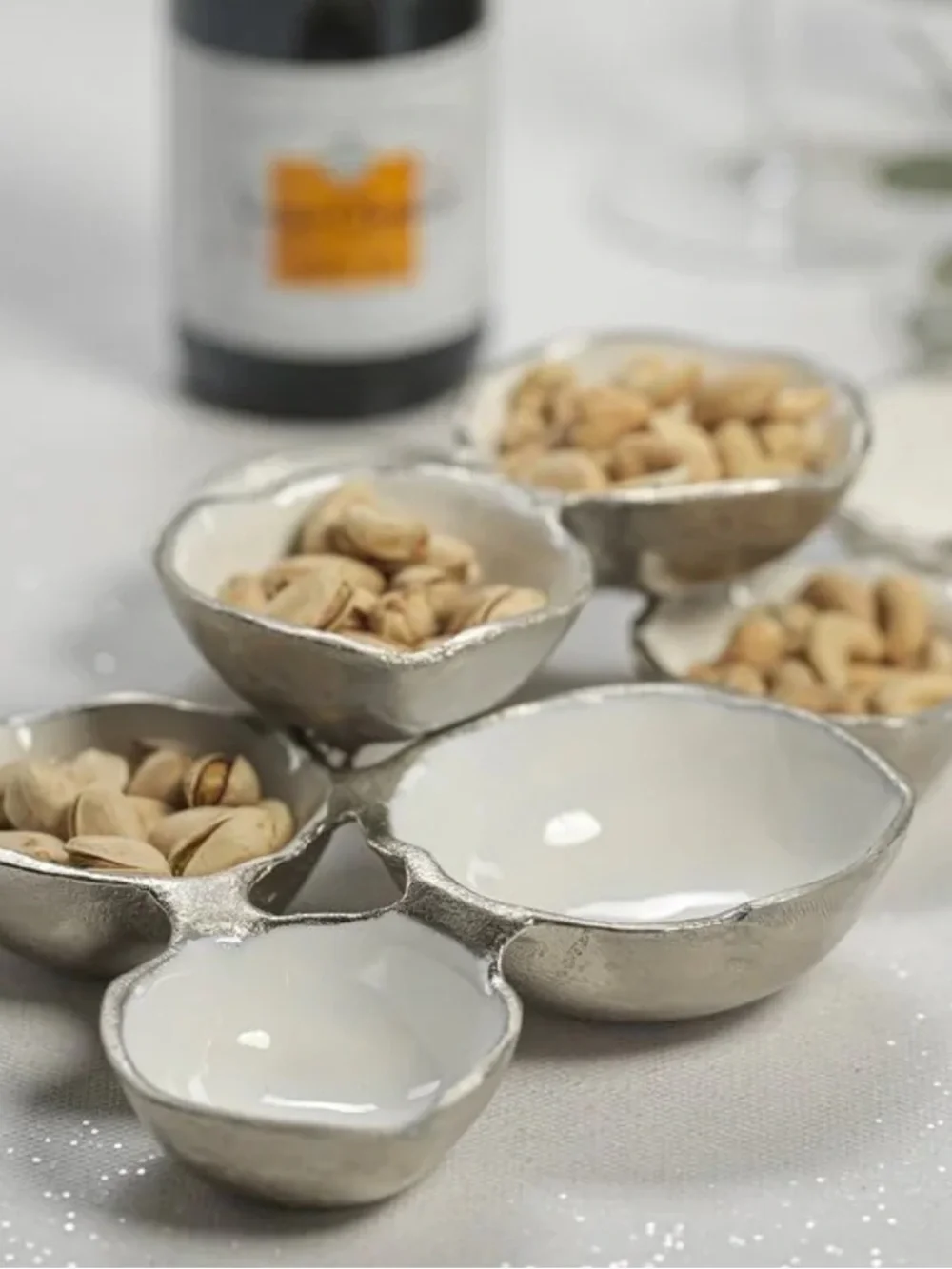 Modern White Ceramic Cluster Serving Dish with Silver Edges